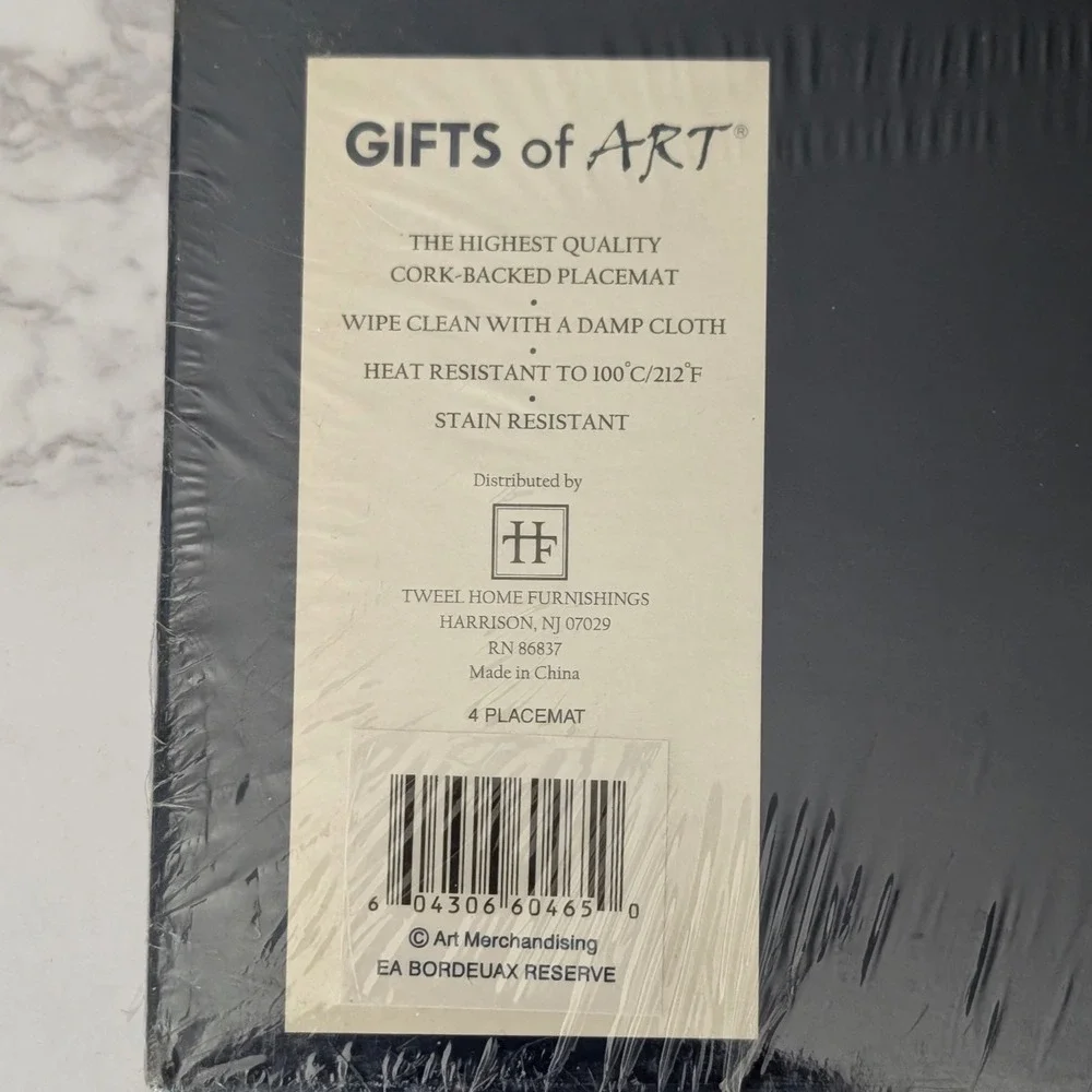 Gifts of Art 4 Placemats Set‎ Cork Backed Wine Bordeaux Sauvignon Blanc New